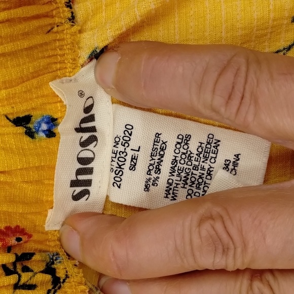 ShoSho Women's size Large mini tiered A-Frame skirt yellow floral drawstring - Picture 5 of 8